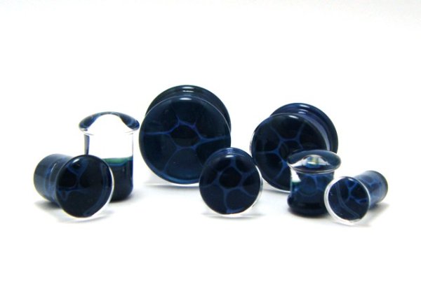 画像1: CLOVER GLASS HONEYCOMB PLUGS/BL ガラス ボディピアス ハンドメイド プラグ メンズ レディース