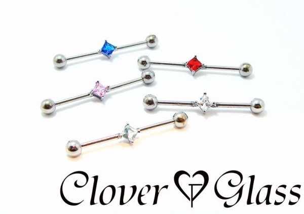 画像1: CLOVER GLASS  Industrial Barbells with Gem attachment 14Ga CG-IDBLSB14 クローバーグラス ボディピアス インダス メンズ レディース