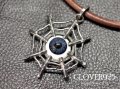 CLOVER925　蜘蛛の巣・義眼ペンダント　Hand Made Glass Pendant　CGPD-01　シルバースパイダーウェブ　CLOVER GLASS　ガラスペンダント　メンズ　レディース