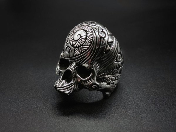 画像1: シリーエッセンス silly essence ポリネシアスカルリング polynesia skull ring SER-008 Silver925 リング メンズ レディース