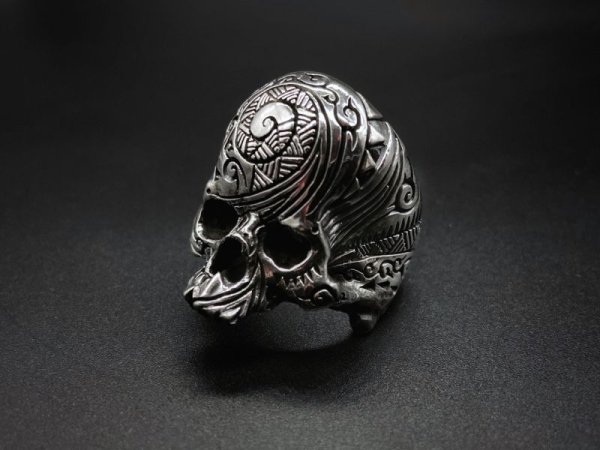 画像1: シリーエッセンス silly essence ポリネシアスカルリング polynesia skull ring SER-008 Silver925 リング メンズ レディース (1)