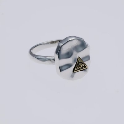 画像1: ソカロ　HAMMERED TEXTURE PLATE RING :EYE OF PROVIDENCE　槌目・プレート・リング：アイ・オブ・プロビデンス　ZRS-0032　ZOCALO　リング